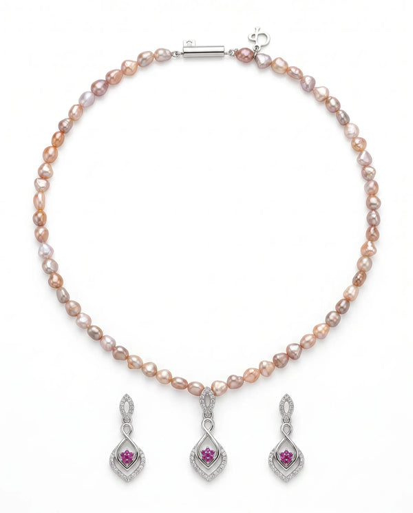 Radiant Purple Pearl Infinity Blossom Jewellery Set