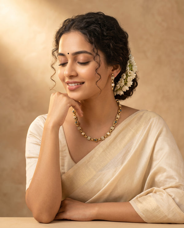 Vintage-Inspired Link Pearl Necklace Set
