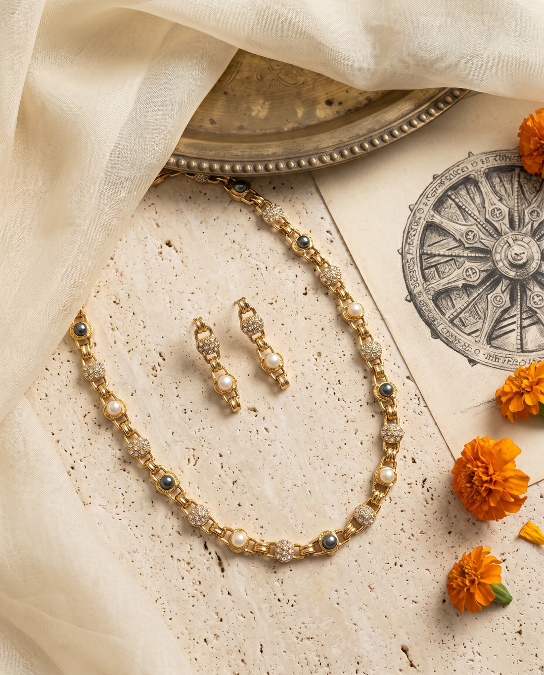 Vintage-Inspired Link Pearl Necklace Set