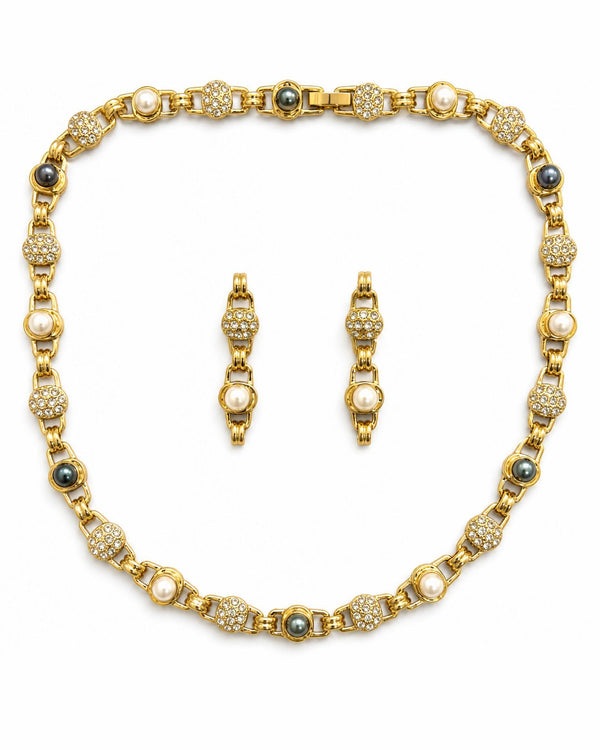 Vintage-Inspired Link Pearl Necklace Set