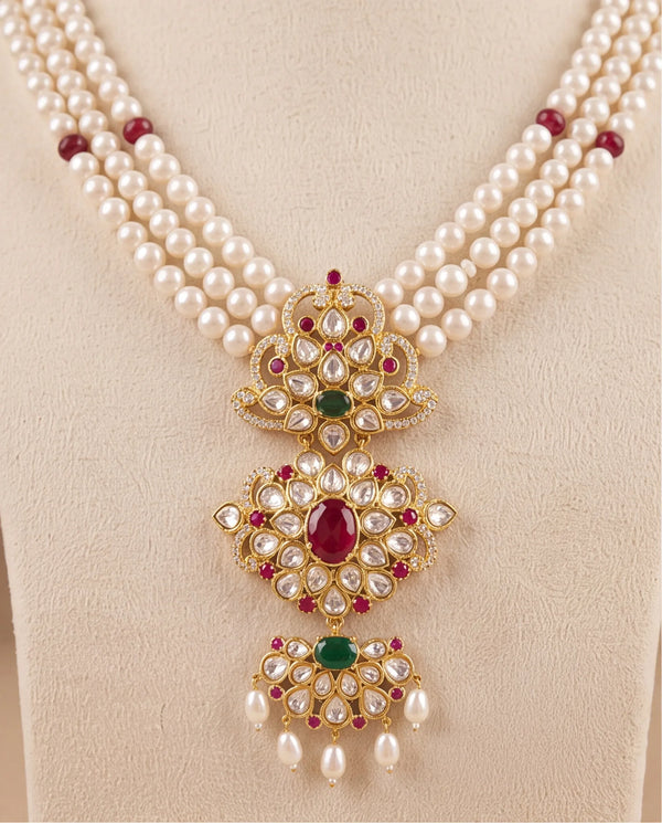Royal Kundan & Multi-Gemstone Tiered Pendant Pearl Long Necklace Set