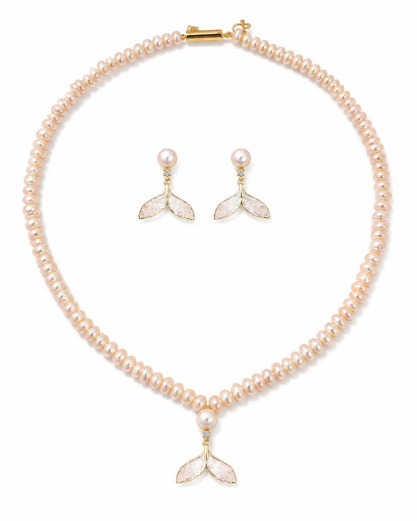 Majestic Mint Emerald & Singel Strand Pearl Necklace Set