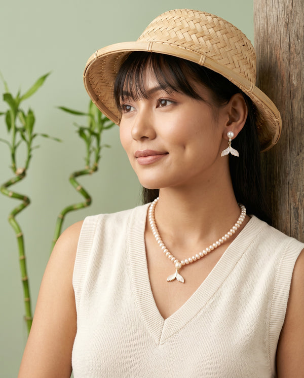 Majestic Mint Emerald & Singel Strand Pearl Necklace Set
