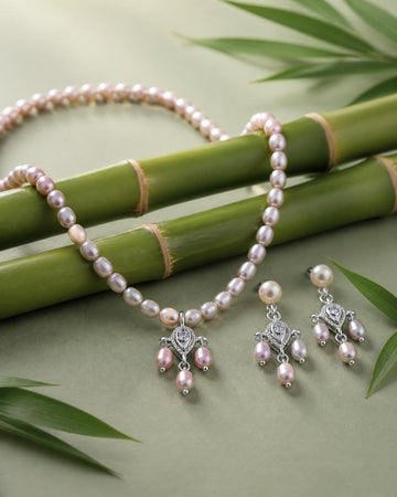 Vintage-Inspired Lavender Pink Pearl Jewelry Set