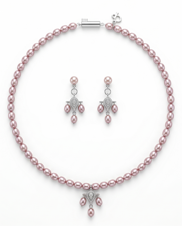 Vintage-Inspired Lavender Pink Pearl Jewelry Set