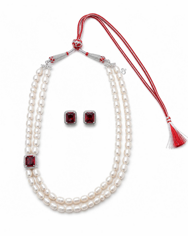 Regal Double Strand Pearl Mala Necklace Set