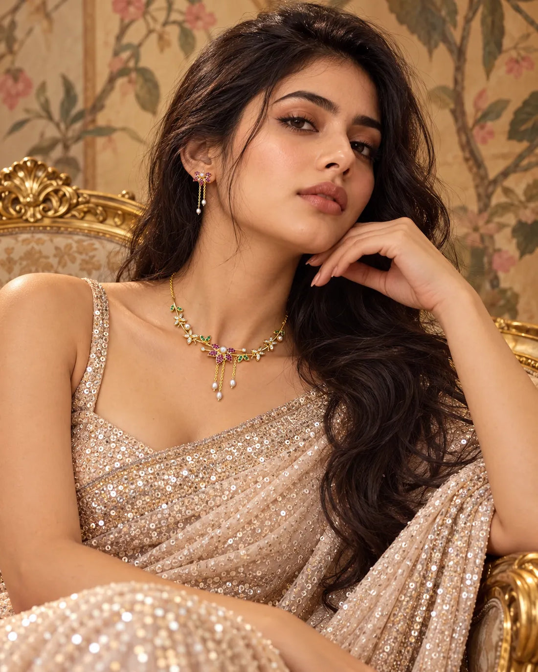Artisanal Garden Bloom Floral Charms Pearl Jewellery Set