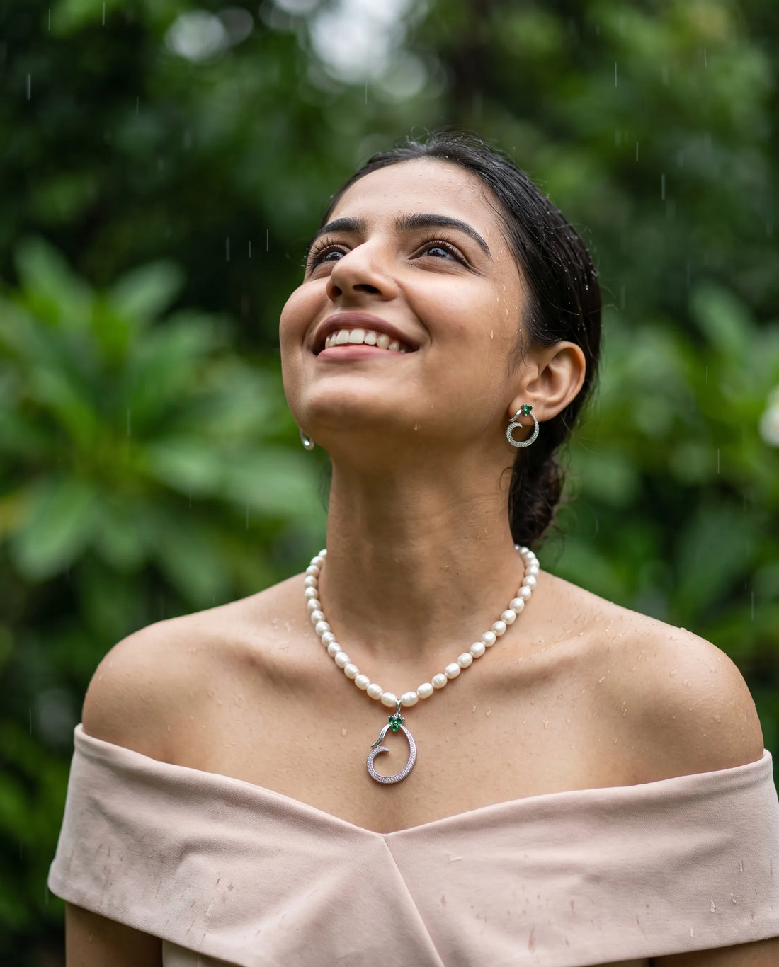 Swirl Pearl Necklace with Dangle Earrings Set