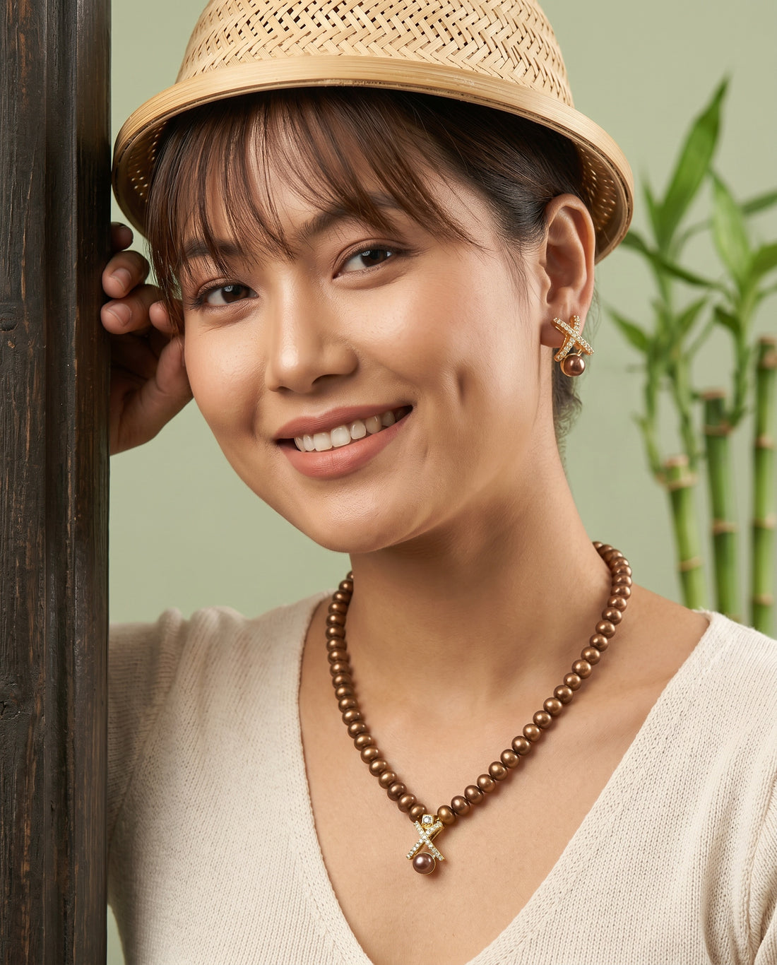 Contemporary Chocolate Pearl  CZ Jewellery Set