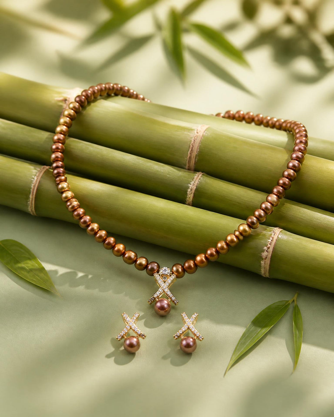 Contemporary Chocolate Pearl  CZ Jewellery Set