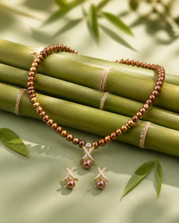 Contemporary Chocolate Pearl  CZ Jewellery Set