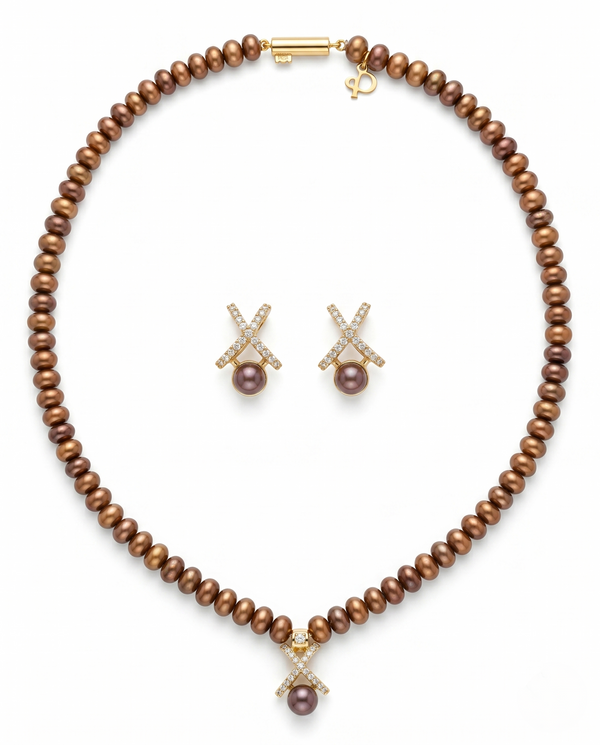 Contemporary Chocolate Pearl  CZ Jewellery Set