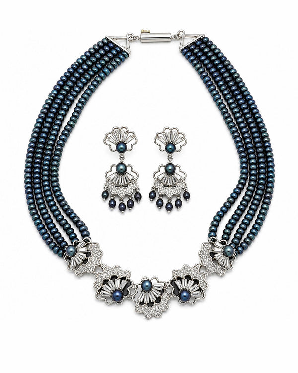 Luxurious Multi-Strand Black Pearl Jewellery Set