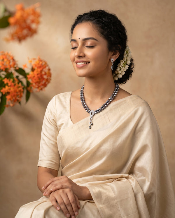 Modern Wave Double-Strand Black Pearl Jewellery Set