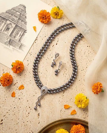 Modern Wave Double-Strand Black Pearl Jewellery Set