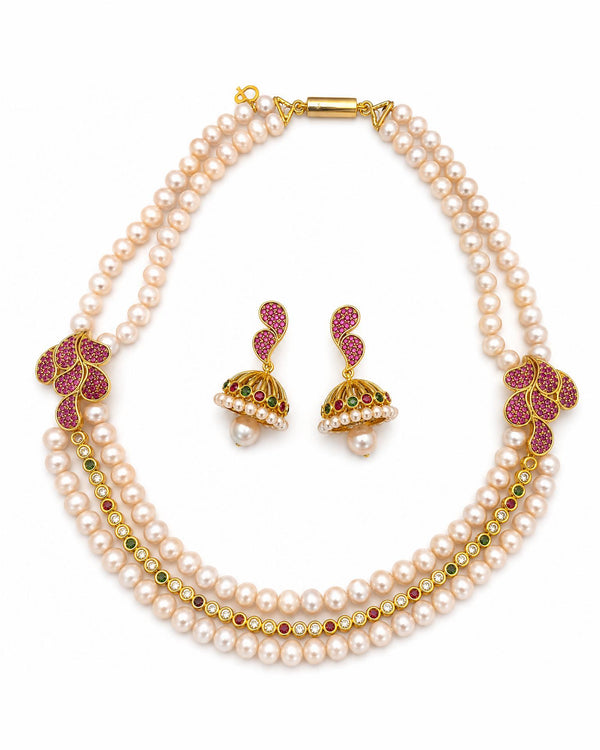 Traditional Gold Plated Multi-Strand Pearl Jewellery Set