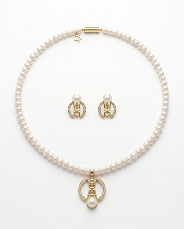 Gold Plated Imperial Monogram Pearl Jewellery Set