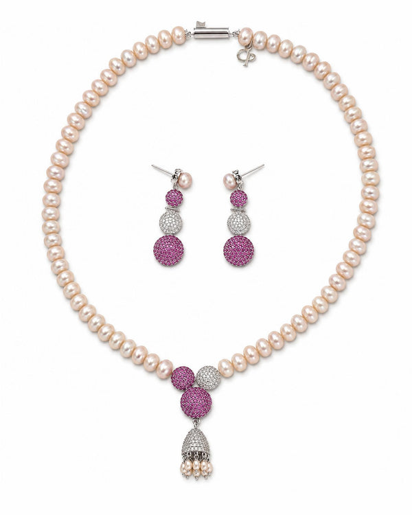 Charming Single-Strand Pink Pearl Jewellery Set
