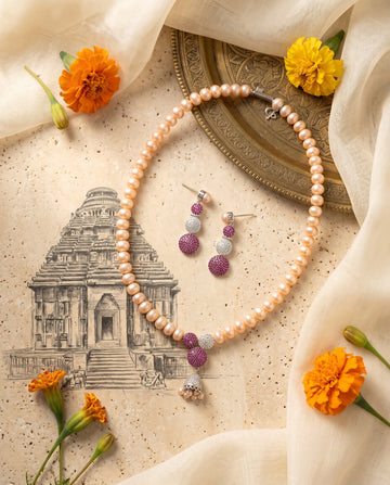 Charming Single-Strand Pink Pearl Jewellery Set