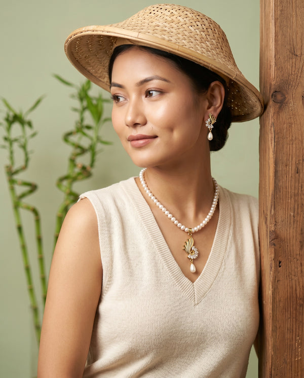 Gold  Plated Majestic Peacock Pearl Jewellery Set
