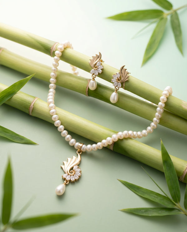Gold  Plated Majestic Peacock Pearl Jewellery Set