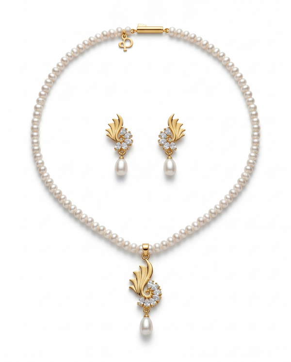 Gold  Plated Majestic Peacock Pearl Jewellery Set
