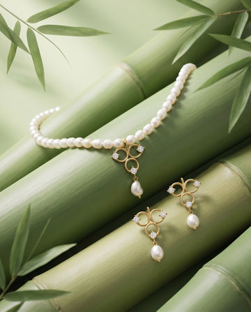 Gold Plated Geometric Open-Loop Pearl Jewellery Set