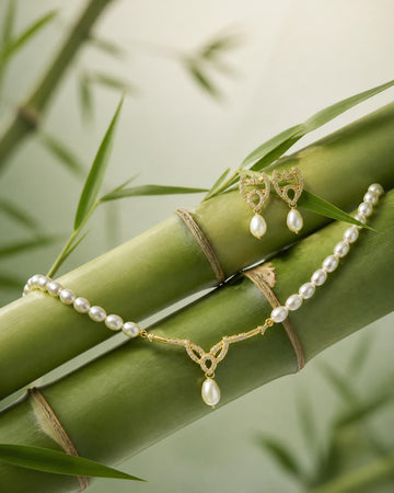 Regal Tiara Motif Gold Plated Pearl Jewellery Set