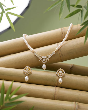 Vintage-Inspired CZ Pearl Strand Jewellery Set
