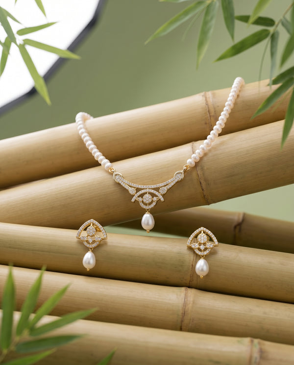 Vintage-Inspired CZ Pearl Strand Jewellery Set