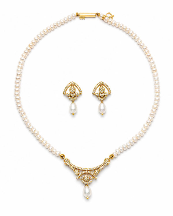 Vintage-Inspired CZ Pearl Strand Jewellery Set