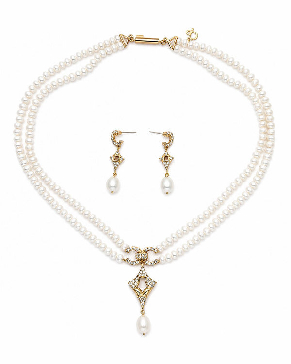 Chic Double-Strand Gold Plated Pearl Jewellery Set