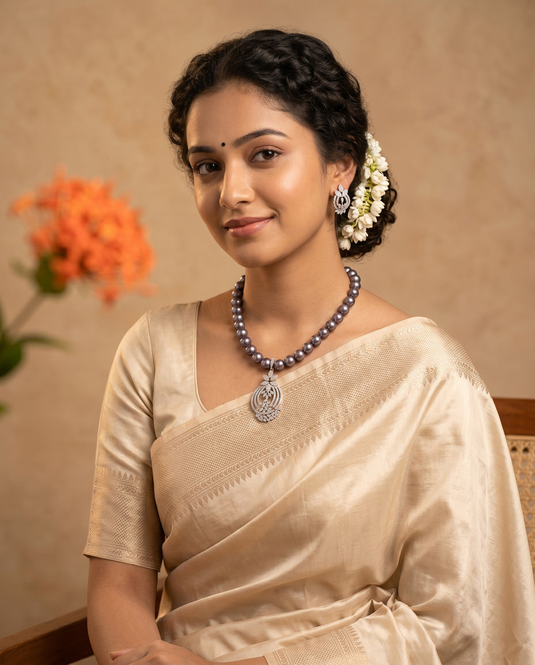 Exquisite Ornate Crystal Black Pearl Jewellery Set
