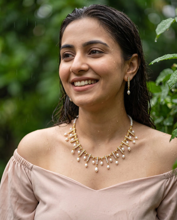 Imperial CZ & Pearl Fringe Statement Necklace Set