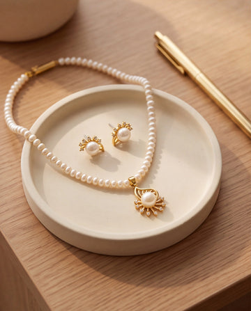 Sunburst Flame Freshwater Pearl Pendant & Earrings Jewellery Set