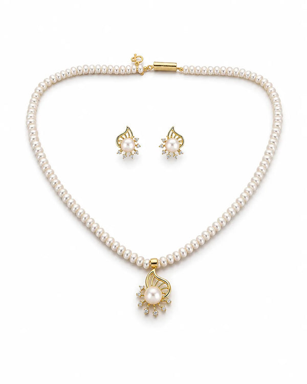 Sunburst Flame Freshwater Pearl Pendant & Earrings Jewellery Set
