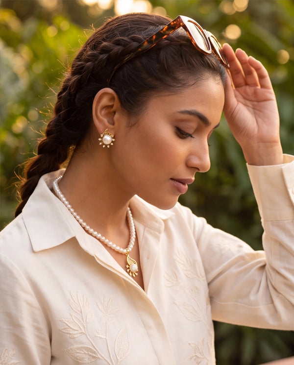 Sunburst Flame Freshwater Pearl Pendant & Earrings Jewellery Set