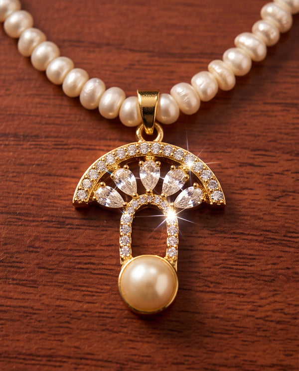 Art Deco Fan & Freshwater Pearl Pendant Necklace Set