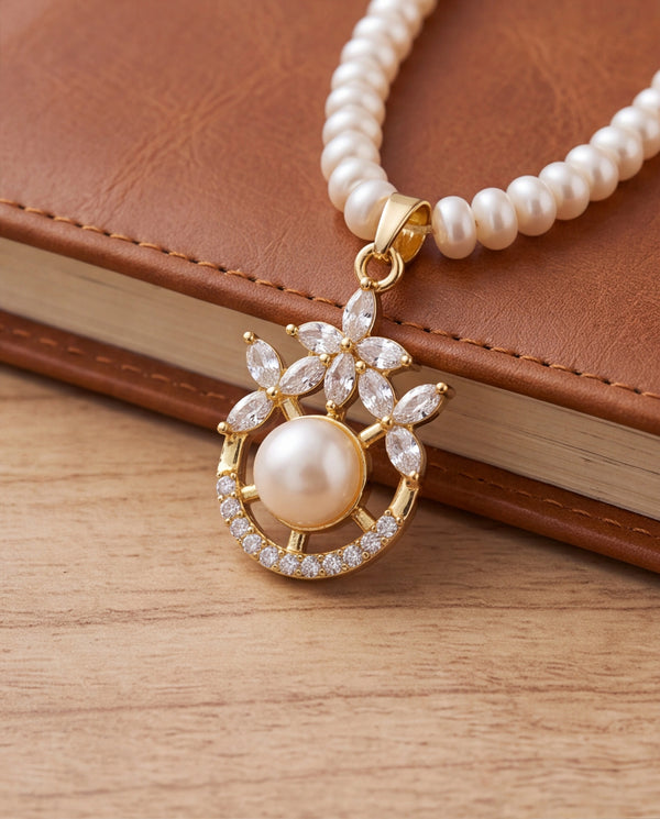 Floral Crown & Freshwater Pearl Pendant Necklace Set