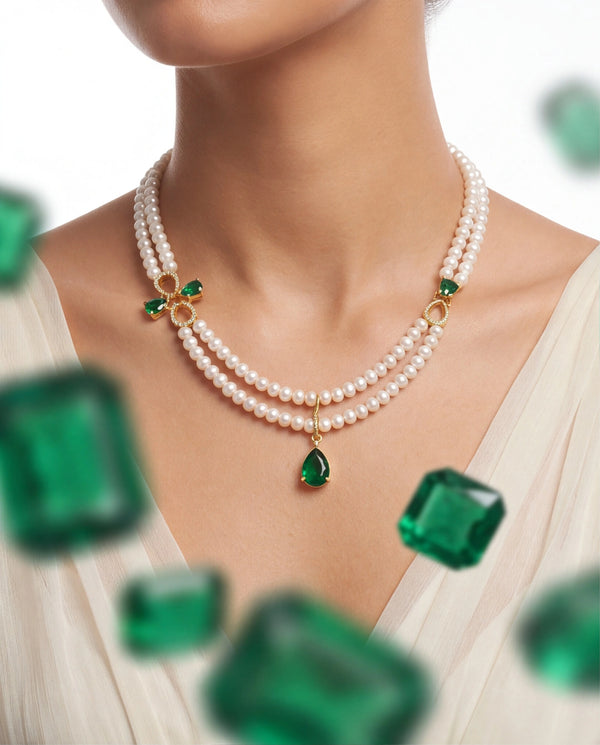 Delicate Dual Pearl Strand Set with CZ Loop