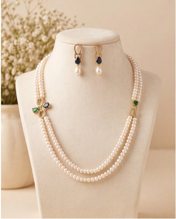 Delicate Dual Pearl Strand Set with CZ Loop