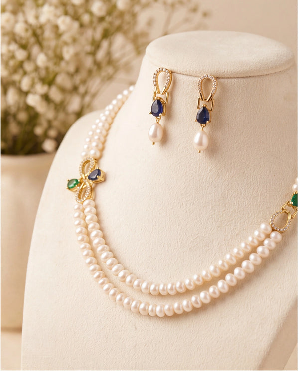 Delicate Dual Pearl Strand Set with CZ Loop