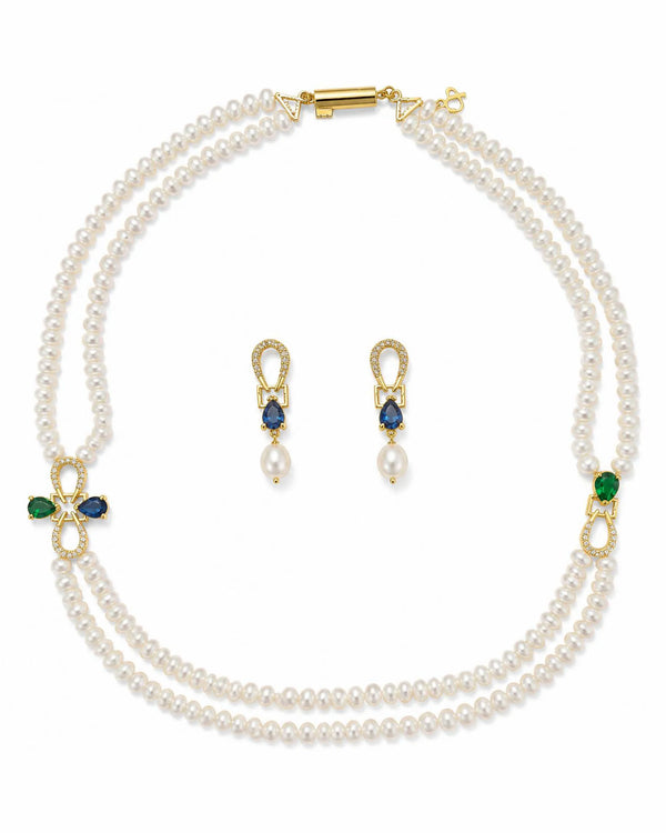 Delicate Dual Pearl Strand Set with CZ Loop