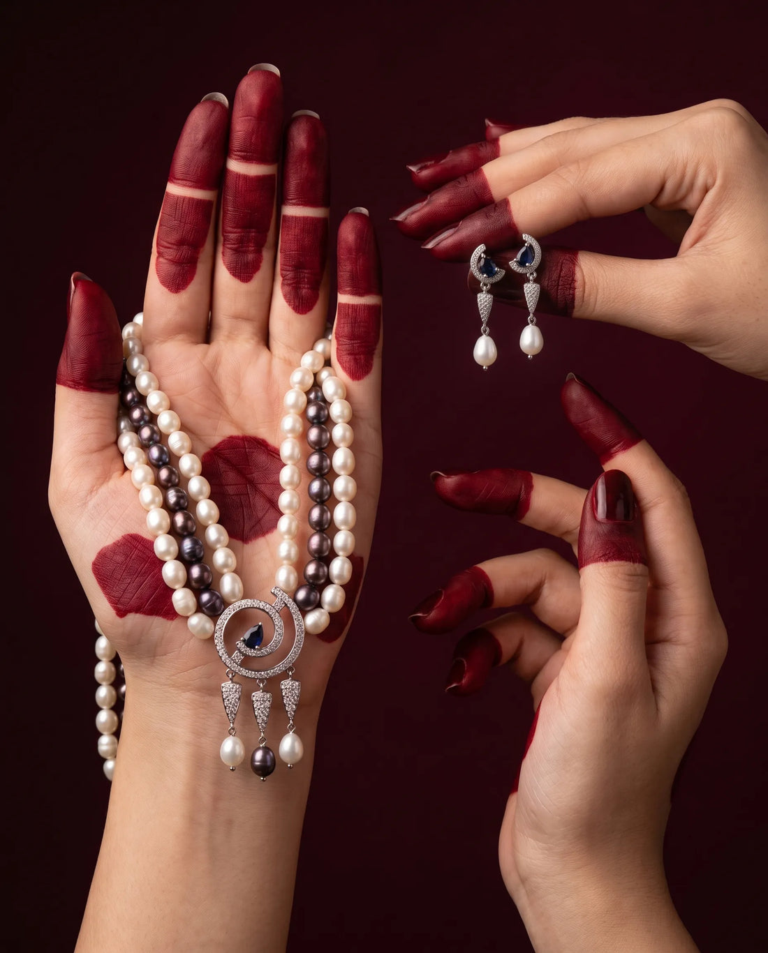 Silver-Tone Multi-Strand White & Black Pearl Spiral Necklace Set