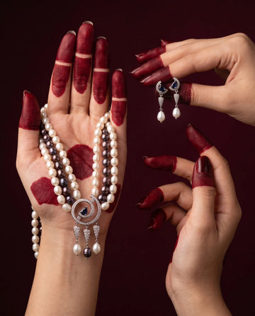 Silver-Tone Multi-Strand White & Black Pearl Spiral Necklace Set