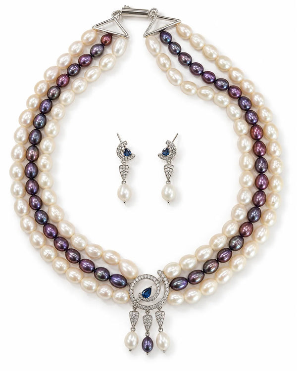 Silver-Tone Multi-Strand White & Black Pearl Spiral Necklace Set