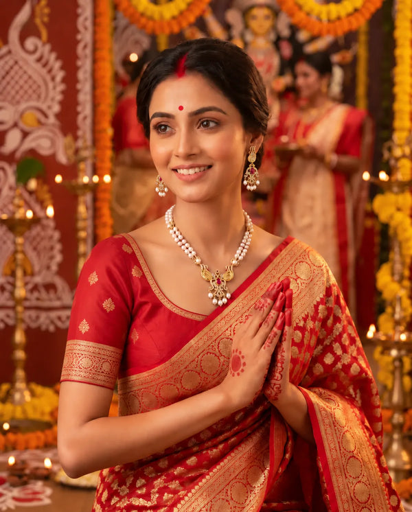 Gold-Tone Peacock motif Double-Strand Pearl Jewellery Set