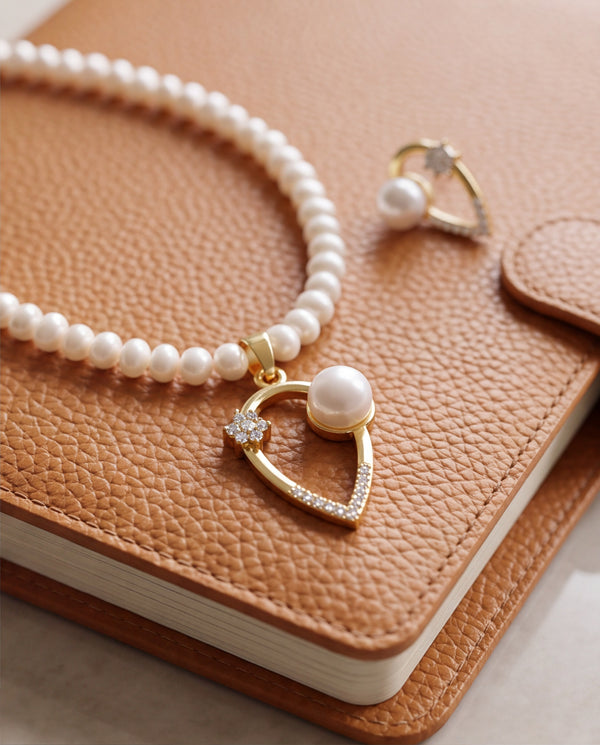 Teardrop Swirl & Floral Pearl Pendant Necklace Set