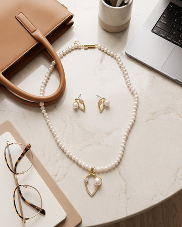 Teardrop Swirl & Floral Pearl Pendant Necklace Set
