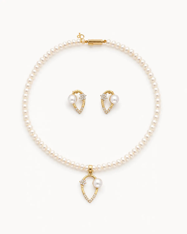 Teardrop Swirl & Floral Pearl Pendant Necklace Set